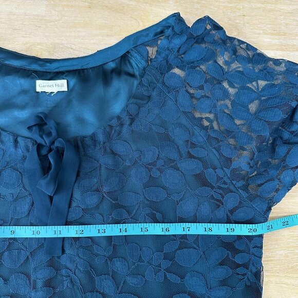 Garnet Hill Dress Sz Medium Green Lace Midi Lined Sheer Floral Overlay Boho - Picture 13 of 14